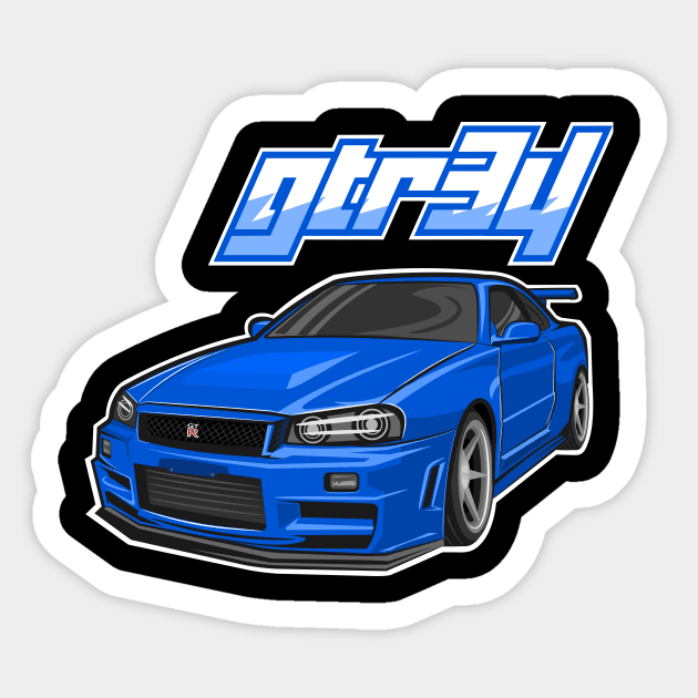 Blue gtr34 car Sticker by enha design